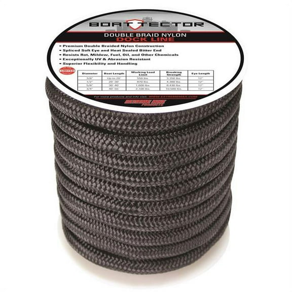 Extreme Max 30062318 BoatTector Double Braid Nylon Dock Line - 3/4 x 60 Black 3