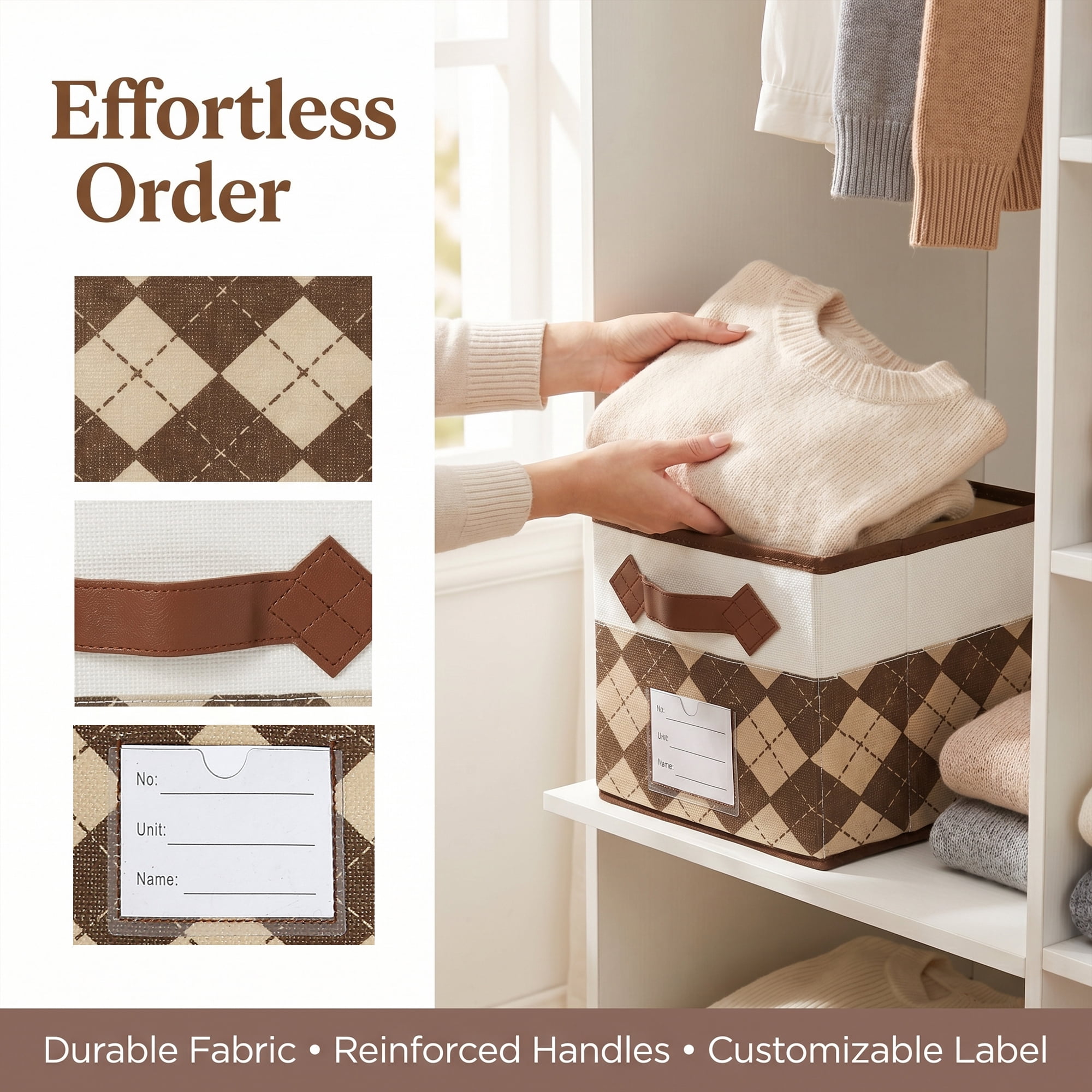 Unique Bargains Cube Collapsible Storage Basket for Organizing Clothes Books Beige Coffee