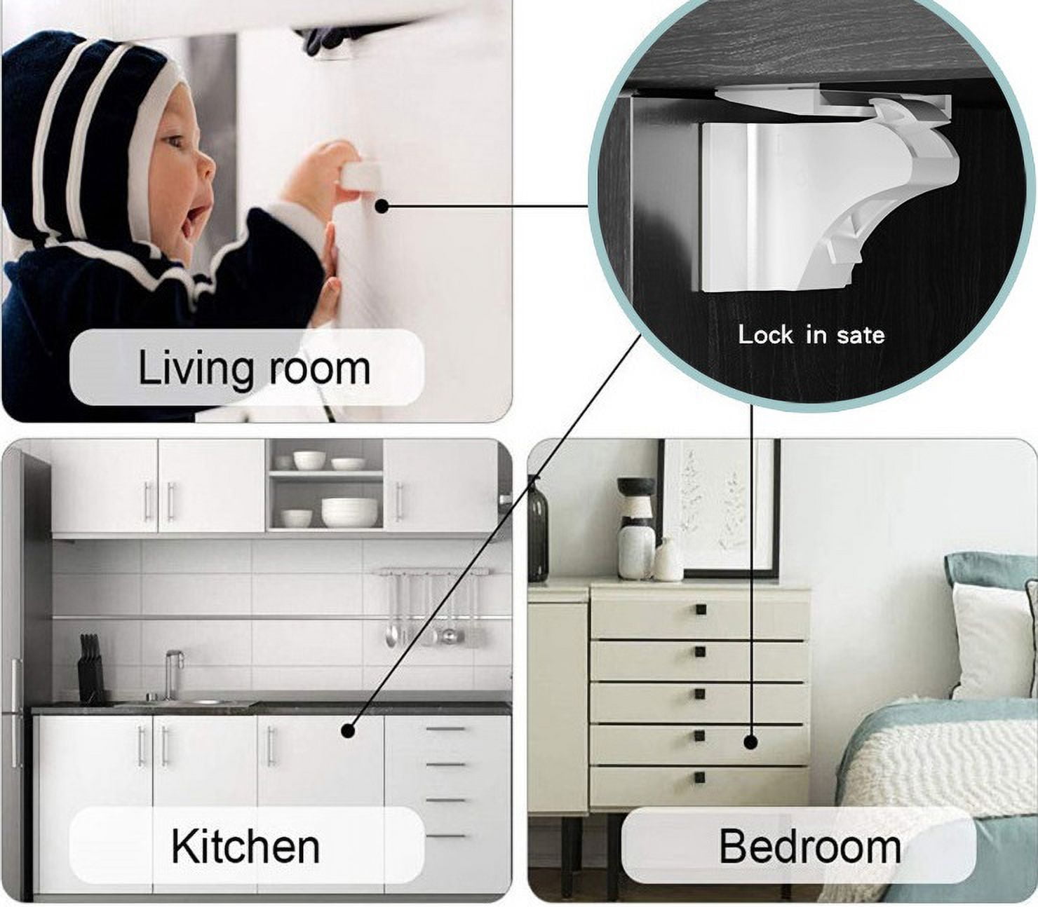 Baby Locks Magnetic Cabinet Locks Children Proof Cupboard Drawers Latches Adhesive (12 Locks +2 Keys +1 Stand)