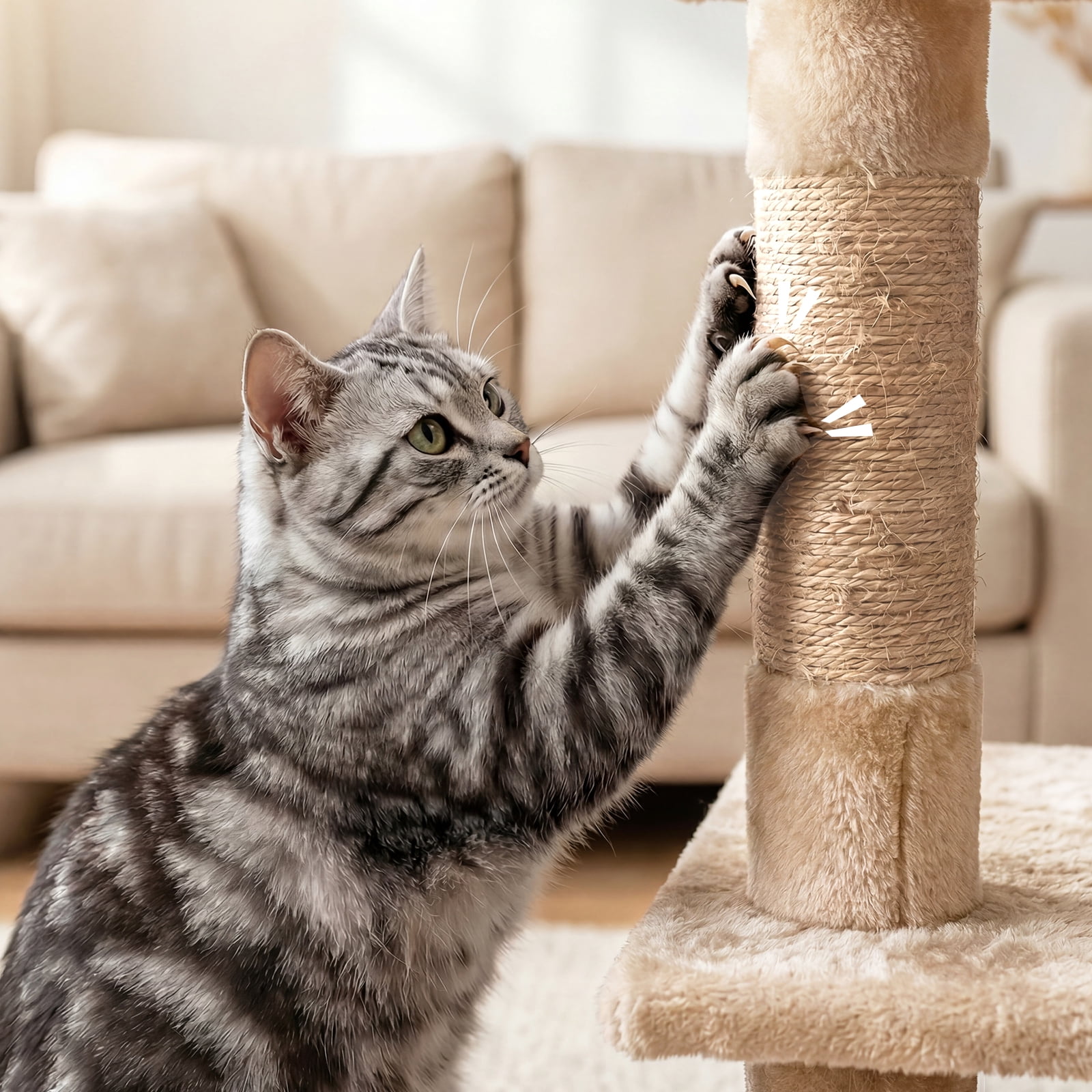 50-inch Large Cat Tree for Adult Cats, Multi-Level Cat Condo with 2 Cozy Caves, Steps, Sisal Scratching Posts & Toys, Beige