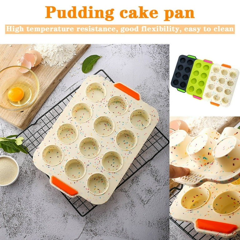 CAKETIME 12 Cups Silicone Muffin Pan - Nonstick BPA Free Cupcake Pan  Regular Size Silicone Mold