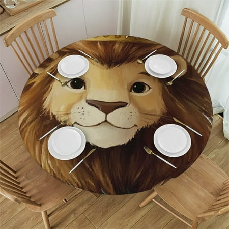 

PALNKART Lion Crown Grass Round Tablecloth Stain-Resistant Washable 54 -58