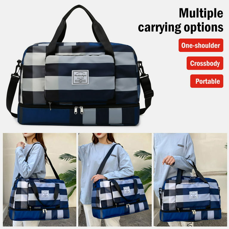 Checkered Pattern Toiletry Travel Bag Double-layer Dry And Wet