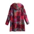 thumbnail image 4 of Stichou Womens Cotton Linen Fluffy Jackets Coats Boho Flowers Floral Print Patchwork Fleece Lined Hooded Warm Loose Winter Outwear Hot Pink M, 4 of 4