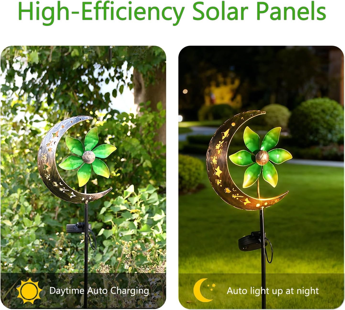 Solar Moon Windmill Garden Lights, Waterproof LED Glass Ball Landscape Lamp, Metal Stake Decorative Lighting for Yard Patio Lawn Pathway Outdoor Ornament
