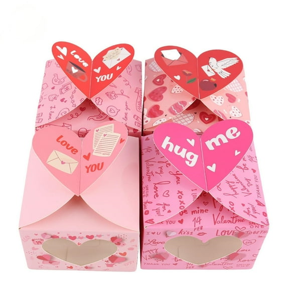 12/24Pcs Love Heart Open Window Gift Box Chocolate Square with Mini Cupcake Box Valentines Gift Container for Goodie Cookie Candy Sweet Crafts Party Favor Supplies