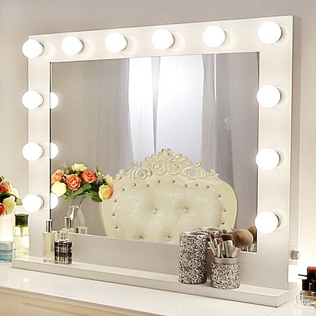 Chende White Hollywood Makeup Vanity Mirror with Light, Stage Large Beauty Mirror for Dressing Room