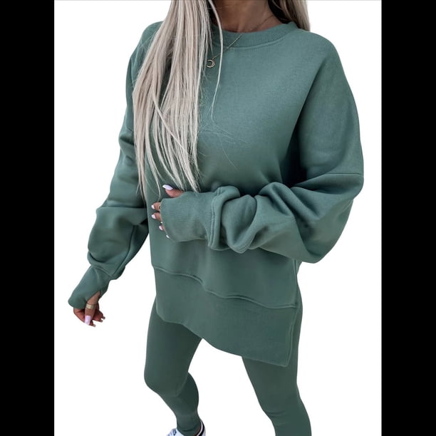Conjunto de Sudadera y Leggings para Mujer, 2 Piezas, Sudadera Extragrande, Pantalones Ajustados y Chándal Verde S
