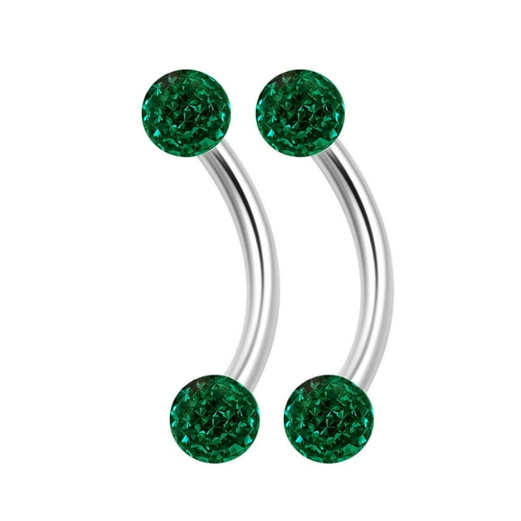 2PCS Surgical Steel Curved Barbell Ring 16g 5/16 8mm 3mm Crystal Ball Helix Earrings Eyebrow Piercing Jewelry Choose Colors (2pcs 8mm Emerald)