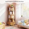 thumbnail image 2 of IVV 5-Tier Round Rotating Bookshelf with Bottom Compartment and Rolling Wheels, Modern Farmhouse 360° Spinning Bookcase Tower in Natural, 55.91"H for Bedroom, Living Room, Study, 2 of 6
