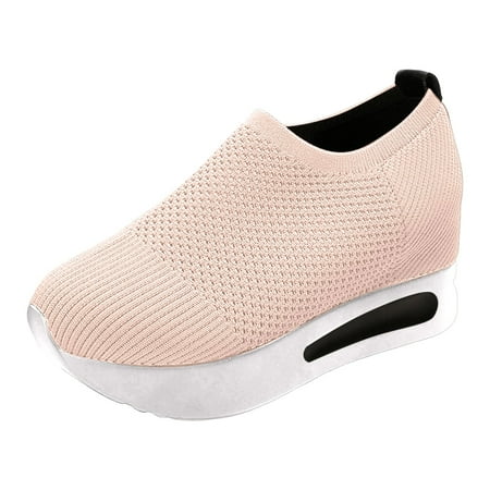 

DVKOVI Non Slip Shoes New Hollow Mesh Women Single Shoes Casual Wedge Heel Thick Bottom Slip On Casual Shoes Womens Platform Shoes Wedge Shoes for Women Red 40