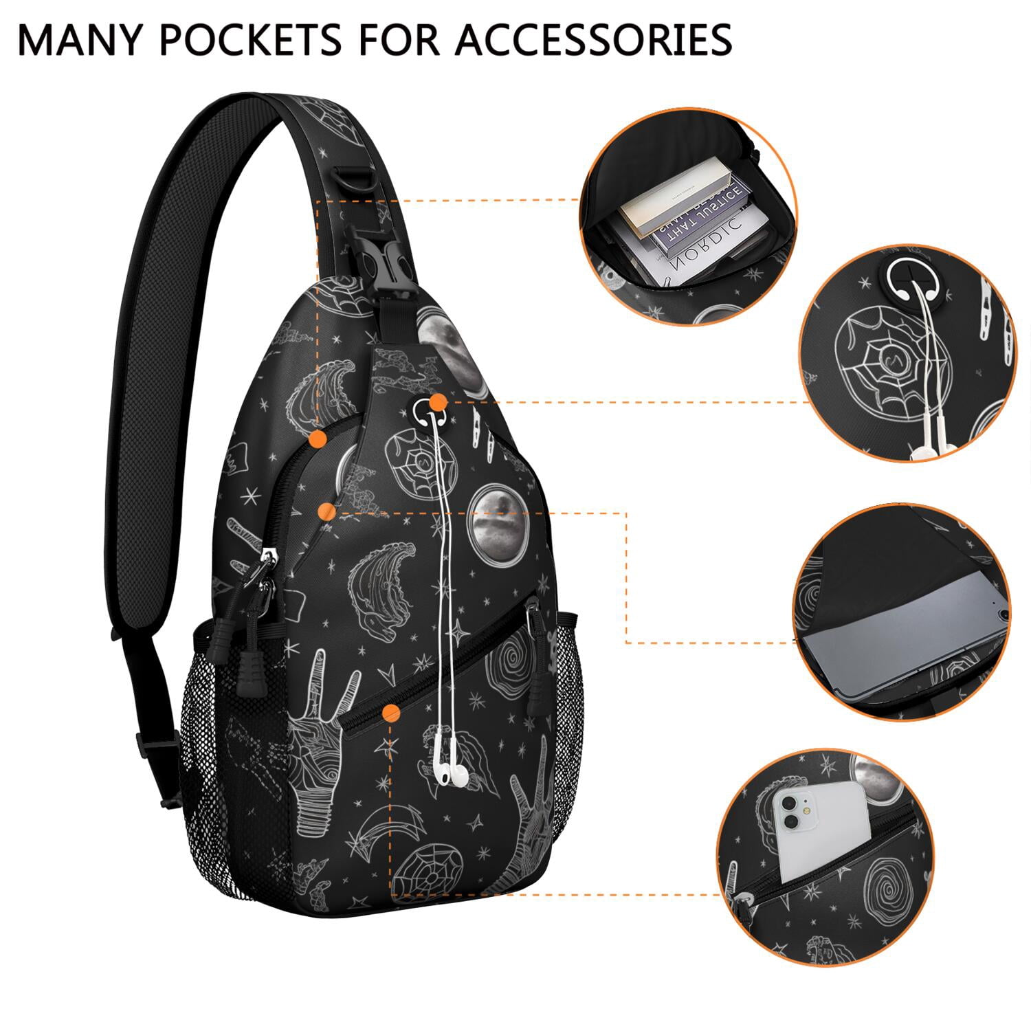 Mystical Moon and Starry Sky Chest Bag Solar and Lunar Eclipse Shoulder Backpack Anti-Theft Design & Lightweight for Commuting