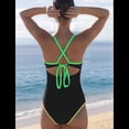 thumbnail image 4 of Traje de Baño de una Pieza para Mujer, con Control de Abdomen, Escote en V Profundo, Neón, Traje de Baño con Lazo en la Espalda, Verano 2025. Negro XL, 4 of 7
