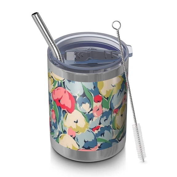 12oz Tumblers Pioneer Flower Vacuum Insulated Stainless Steel Travel Tumbler Cups Mug with Lid and Straw for Beer,Coffee,Beverages with Cleaning Brush for Cold & Hot Drinks