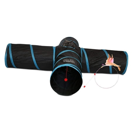 UPC: 0701236826975 | Feline Ruff Premium 4 Way Cat Tunnel. Extra Large 12 Inch Diameter and Extra Long. A Big Collapsible Play Toy. Wide Pet Tunnel Tube for Rabbits  Kittens  Large Cats  and Dogs. Black/Blue