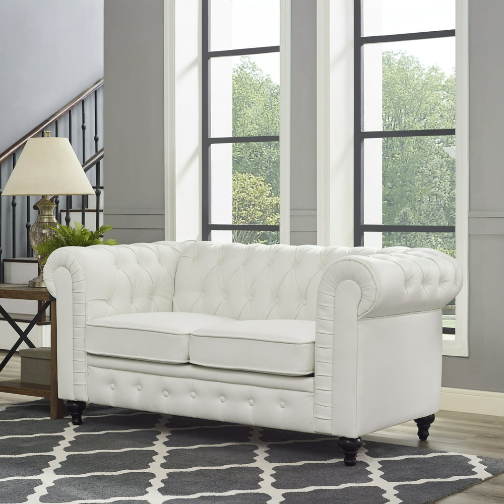Naomi Home Emery Chesterfield Love Seat with Rolled Arms, Tufted ...