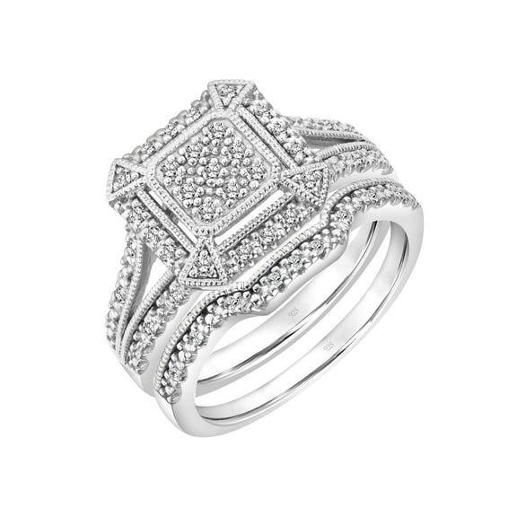 Keepsake 1/4 Carat T.W. Diamond Square Halo 2-Piece Bridal Set in Sterling Silver