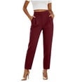thumbnail image 3 of Women's Soft Fabric Loose Fit Long Pants, Elastic Waist Drawstring with Pockets, Casual Outdoor Walking Lounge Pants, Womens | VerBelle,Wine L, 3 of 9