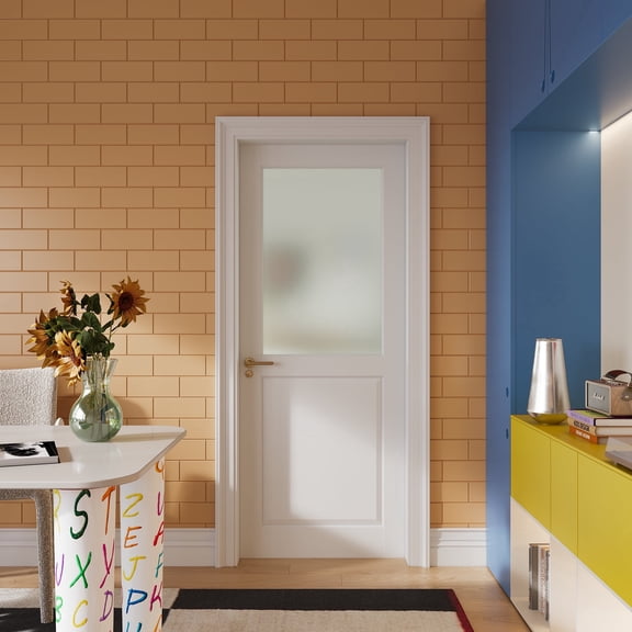 24'' X 80"Frosted Glass Slab Door Solid Manufactured Wood -shower door White Primed Standard Door w/o Frame&Hardware Kit