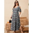 thumbnail image 2 of VEPKUL Maxi Dress for Women Casual Summer V Neck Cold Shoulder Short Sleeve Split Long Beach Dresses with Pockets, 2 of 7