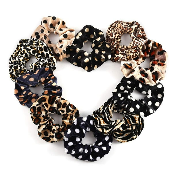 Hair Scrunchies, 10PCS Soft Elastic Rubber Band, Velvet Leopard