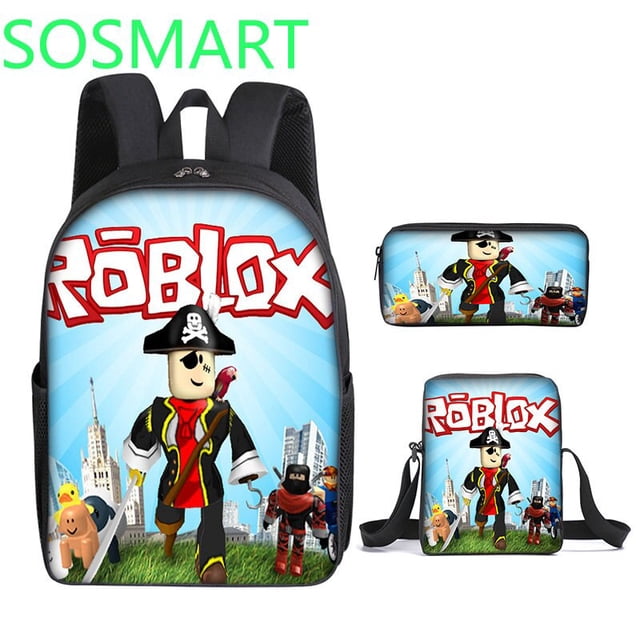 Conjunto de tres piezas de Bolsa Escolar Roblox con impresión 3D, mochila para estudiantes de primaria y secundaria, bolso para bolígrafos Satchel