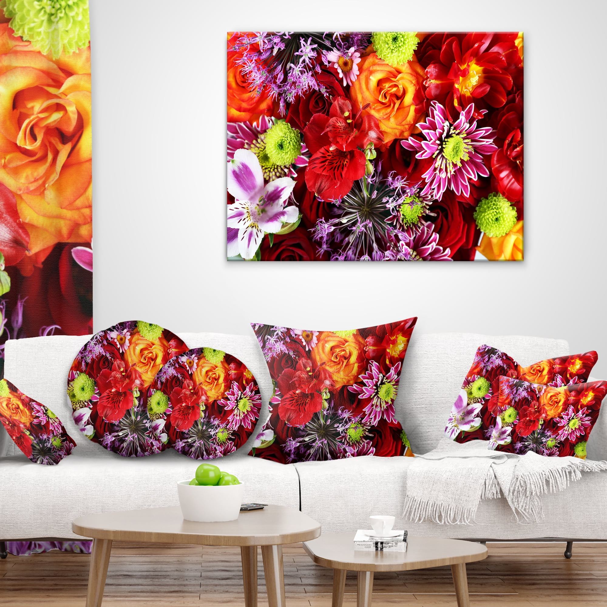 Designart Colorful Flowers Background - Floral Throw Pillow - 12x20