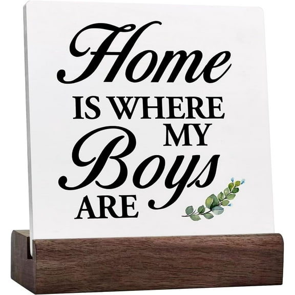 Home is Where My Boys Are Ceramic Table Sign Decor Desk Sign,Rustic Family Quote Box Block Sign for Farmhouse Home Shelf Table Decor Decorations