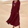 thumbnail image 1 of Qiopertar Robe de Mode pour Femmes à Manches Longues en Coton Lin Col Rond avec Poche en Solde à Moins de 5$ en Solde, 1 of 5