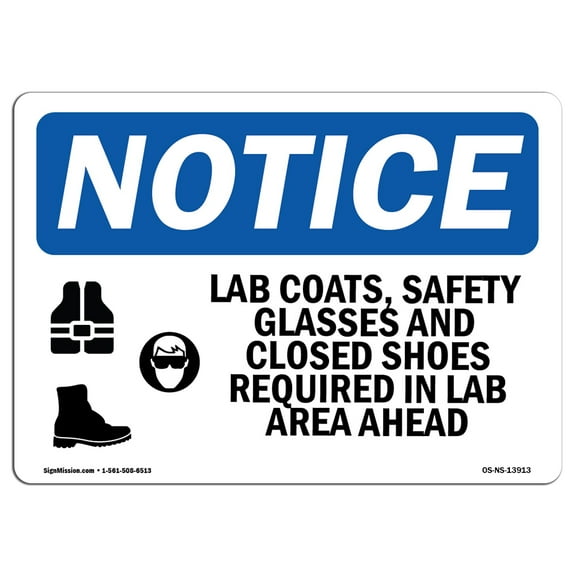 OSHA Notice Sign - Lab Coats Safety Glasses And | Plastic Sign | Protect Your Business Construction Site Warehouse & Shop Area |  Made in the USA
