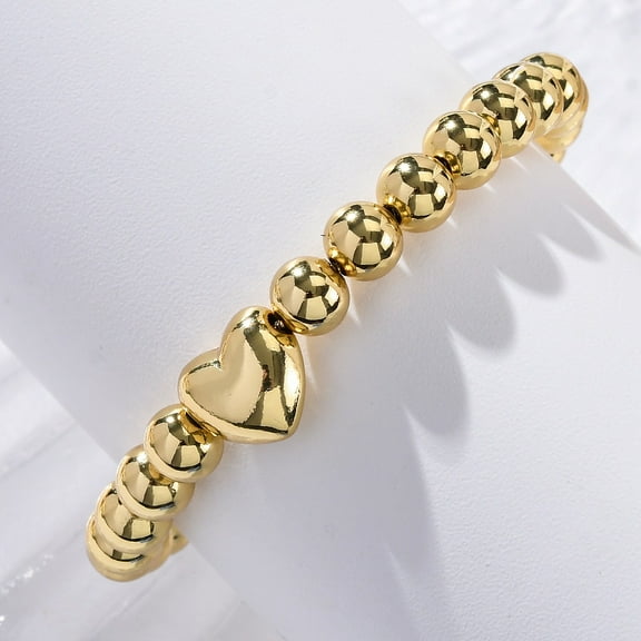 3 pc Rack Plating Brass Slider Bracelets Long-Lasting Plated Heart Round Beaded Adjustable Bracelets for Women Cadmium Free Lead Free Real 18K golden Plated 10-1/4~10-5/8 inch(26~27cm)