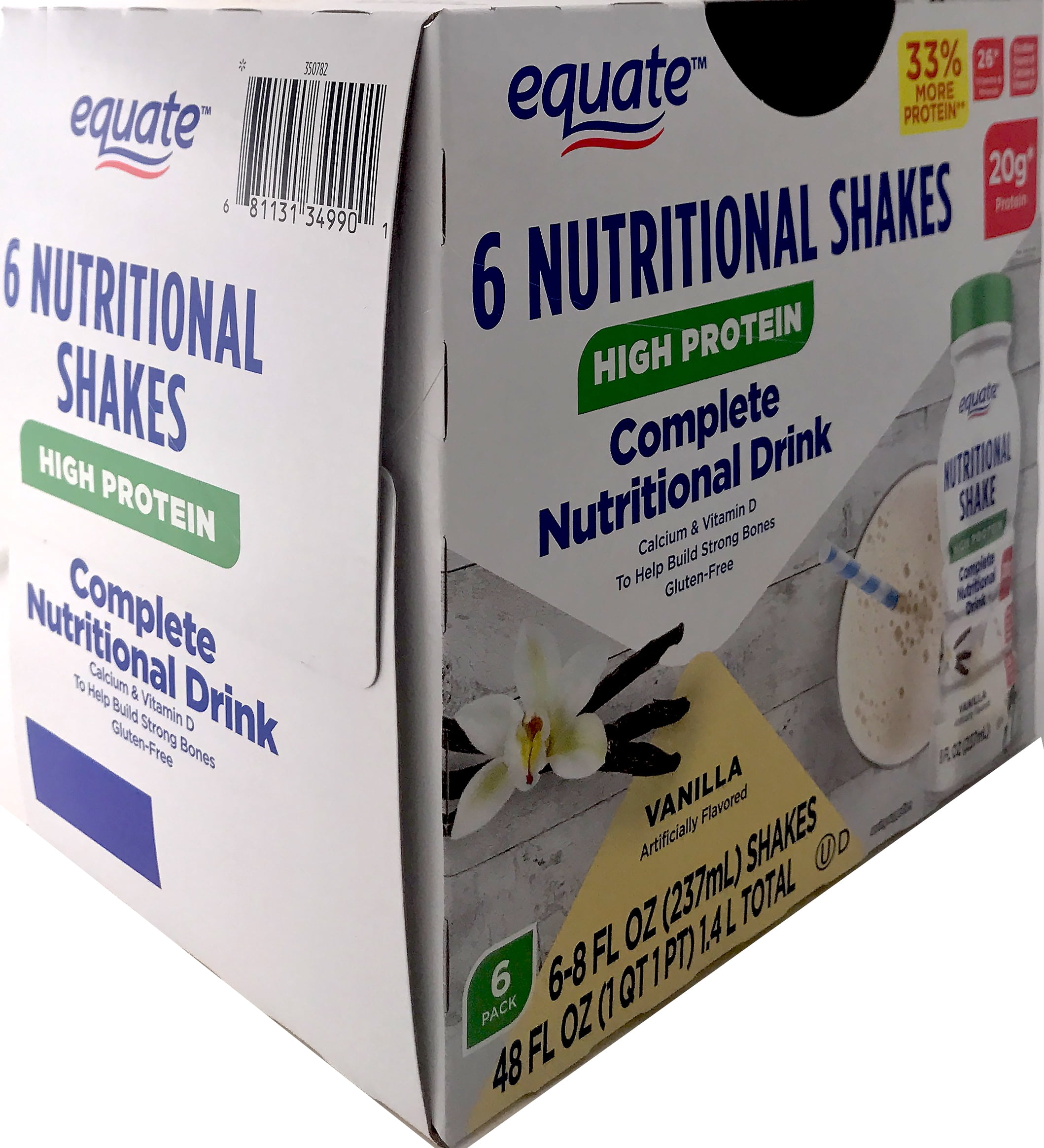 Equate High Protein Nutritional Drink, 20g Protein, Vanilla, 6 Count