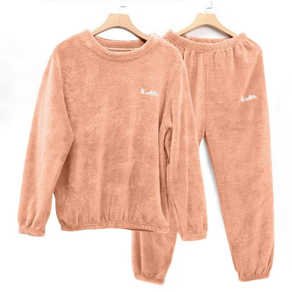 WMTBSRSW Women's Plush Pajamas Sets Winter Warm Fleece Pjs Set 2 Piece Lounge Outfits Thicken Fuzzy Long Sleeve Sleep Tops and Jogger Thermal Loungewear Sleepwear Pink XXXXL