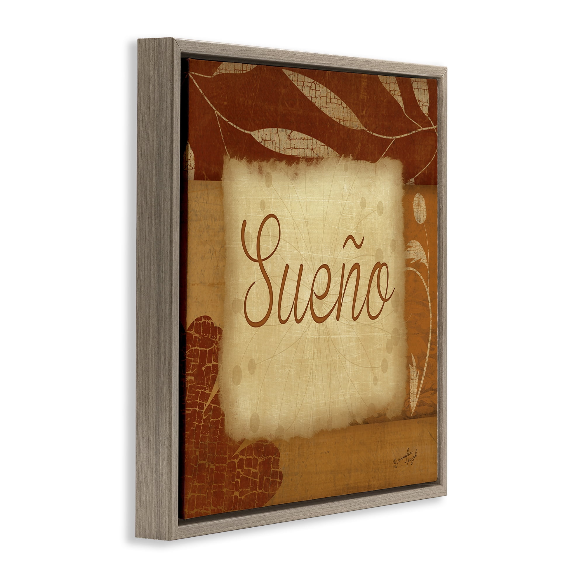 Stupell Industries Sueño con Flores Tradicionales Typography and Symbols Painting Brown Floater Framed Art Print Wall Art, 18 x 18