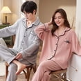 thumbnail image 2 of Pijamas de pareja de primavera y otoño para mujer, de manga larga, de algodón de color puro, lindos para hombre, sencillos, de otoño e invierno, sin estampado, para el hogar, 2 of 6