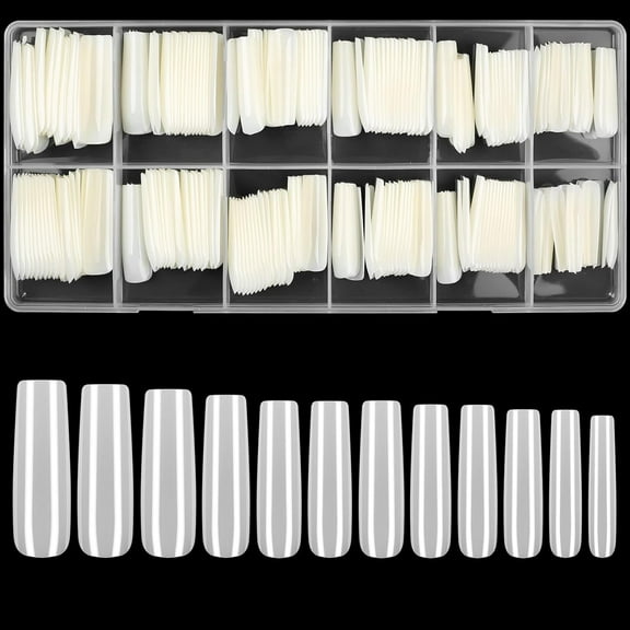 100 Pcs Natural Full Cover Nail Tips, Nail Tips for Acrylic Nails Professional, Coffin Nail Fake Nails, False Ballerina French Acrylic Nail Extension for Salon Manicure Home DIY