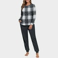 thumbnail image 1 of Conjunto de pijama informal de invierno para mujer, de doble cara, con cuello redondo estampado, manga larga, top anudado a mano, pantalones con cordón ajustable, ropa de casa, blusa de poliéster., 1 of 7