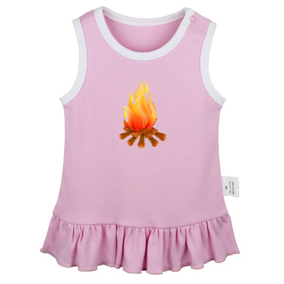 Nature Bonfire Pattern Dresses For Baby, Newborn Babies Skirts, Infant Princess Dress, 0-24M Kids Graphic Clothes (Pink Sleeveless Dresses, 6-12 Months)