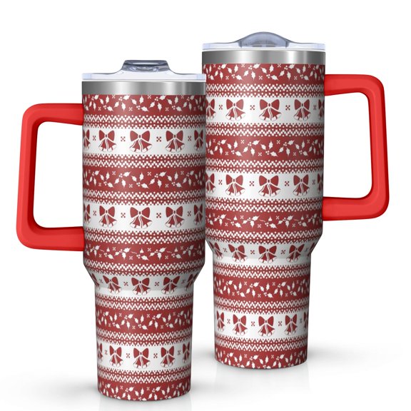 Red Christmas Knitted Pattern Tumbler with Handle and Lid,40oz Double Wall Vacuum Insulated Tumbler,Cups Gift for Women and Men
