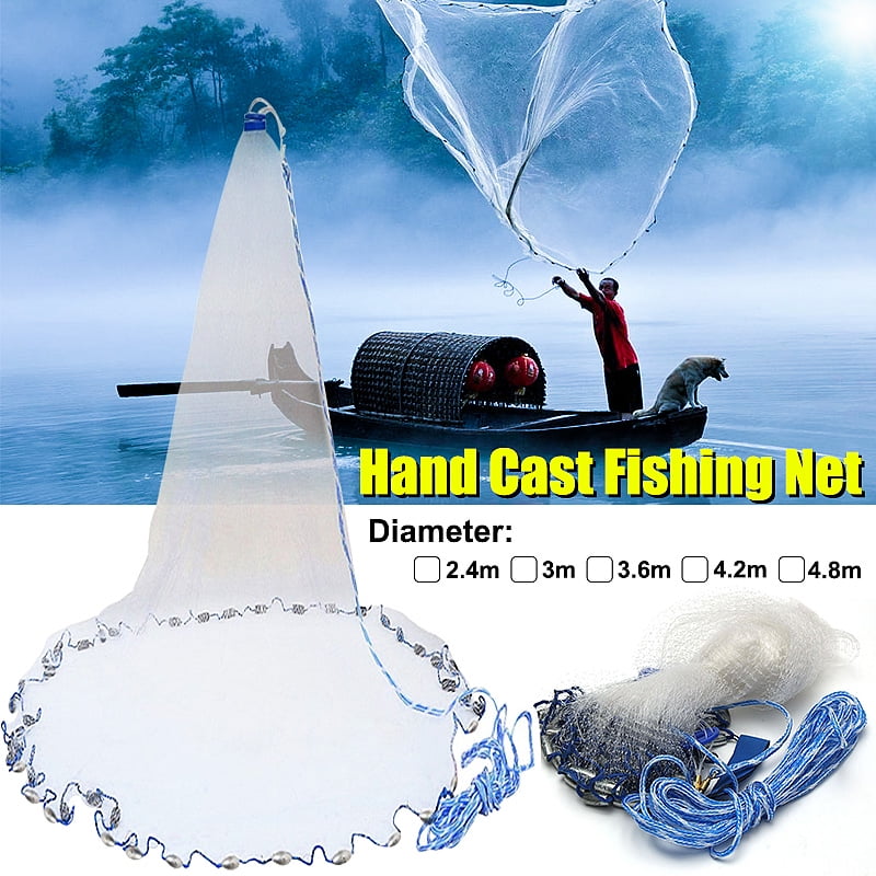8/12/16FT Hand Cast Fishing Net Spin Network Easy Throw Bait Tire Line Mesh 