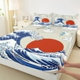 thumbnail image 3 of Manfei Tokyo Sea Waves Bed Sheets, Cartoon White Crane Animal King Sheets, Japanese Style Sun Sheet Set, Super Cozy Room Decor, 4-Piece, 3 of 7