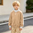 thumbnail image 2 of YUANxueke Boys & Girls Fleece Color Block Sweatshirt Long Sleeve Zip Up Mock Neck Pullover Top,Beige,11 Years, 2 of 8