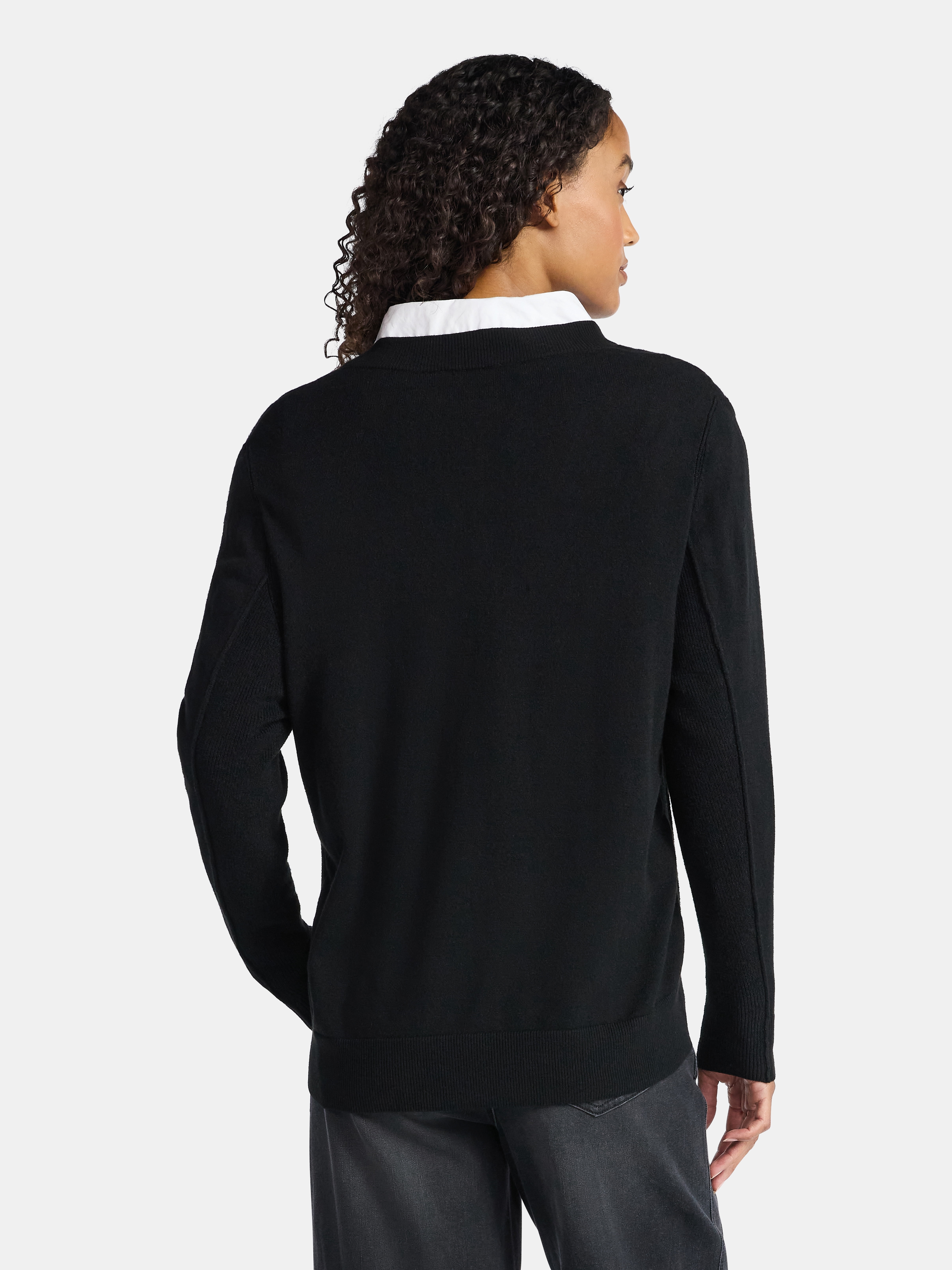Time and Tru Women's Ribbed Panel V-Neck Sweater with Long Sleeves, Midweight, Sizes XS-XXXL