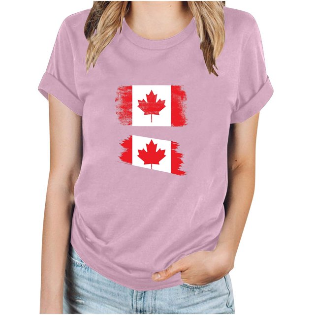 FAIWAD T-Shirt d'Été pour Femmes Fête du Canada Léger à Manches Courtes Col Rond T-Shirts Hauts Imprimé Graphique Blouses de Détente Basiques