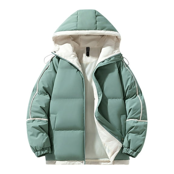 Riecok Puffer Jackets for Men Long Sleeve Hooded Jackets Zip Up Quilted Coats with Pockets Solid Casual Winter Outetwear