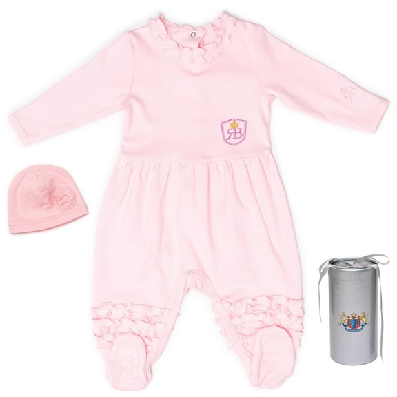 RB Royal Baby Organic Cotton Gloved Sleeve Footed Overall Footie with Hat in Gift Box (Little Ballerina)-3-6 month