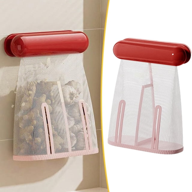 Storage Containers Set Versatile Mesh Storage Bag Strong Adhesion Wall Mounted Kitchen Storage Bag with Breathable Mesh— No Drilling Required Wide Top Loading Design Instant Bottom Retrieval