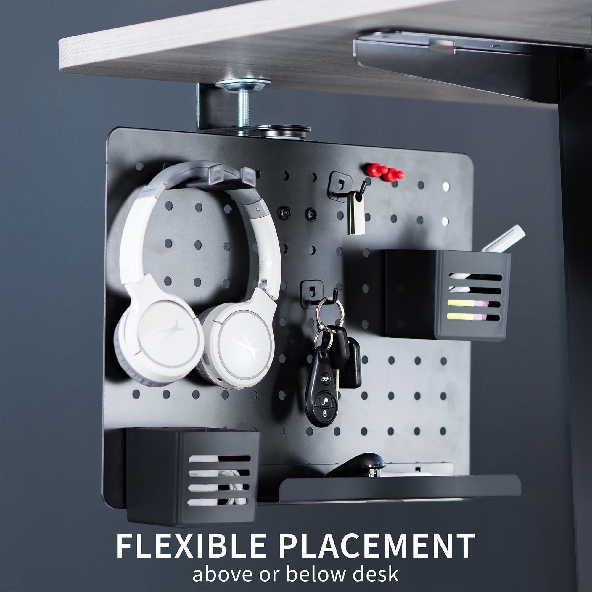 VIVO Black Steel Clamp-on Rotating 17" x 13" Pegboard, Magnetic Desk Organizer