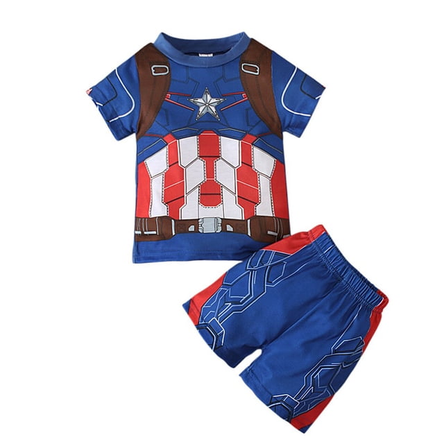 Niños Casual Chándal Verano Mangas cortas Capa de dibujos animados Niños Spiderman Superhéroe Ropa Trajes Niños Iron Man Tops Pants3Y Tag-110 Gao Jinjia LED