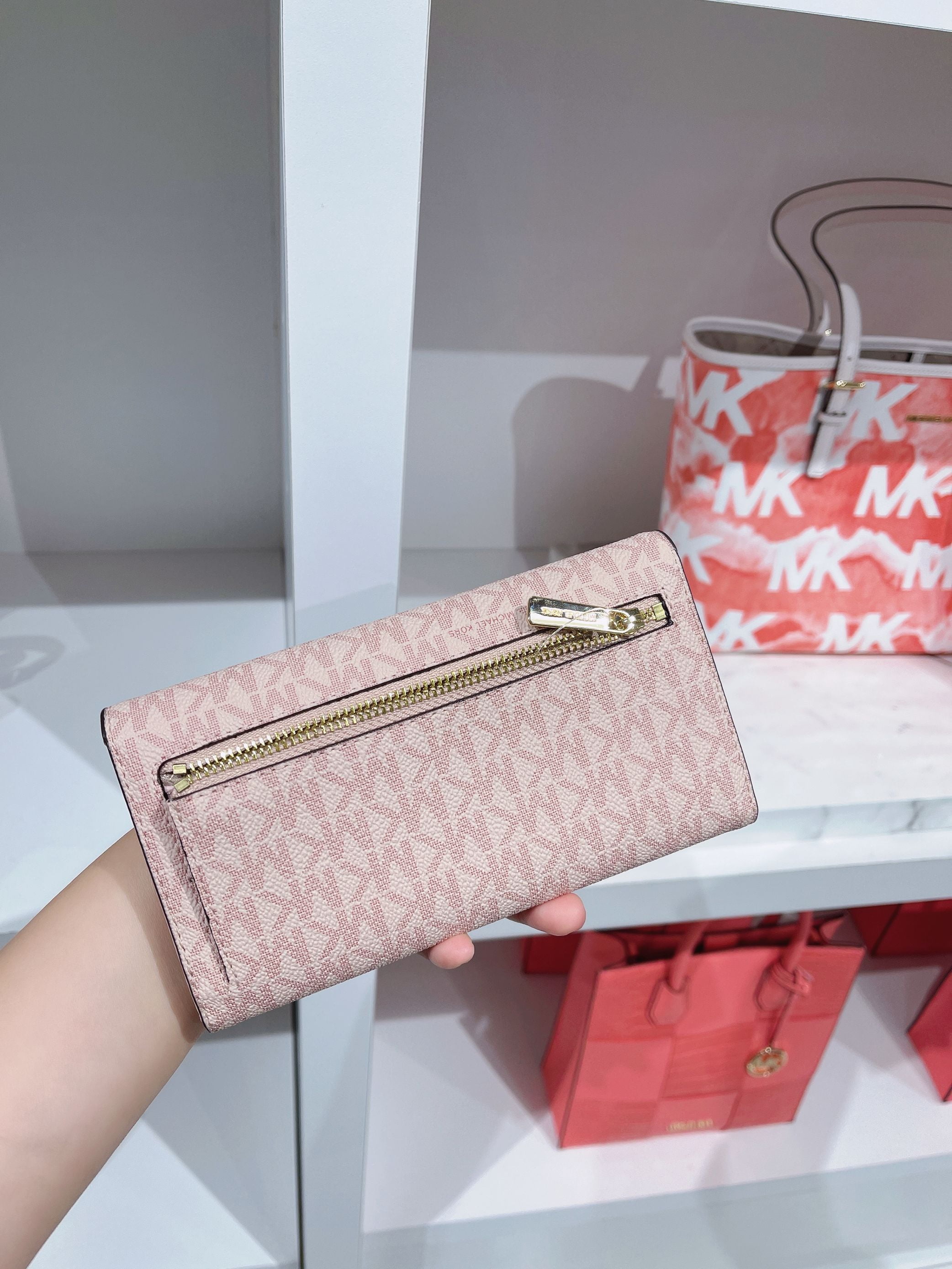Michael Kors Jet Set Travel Large Trifold Wallet Signature MK Ballet Pink Walmart